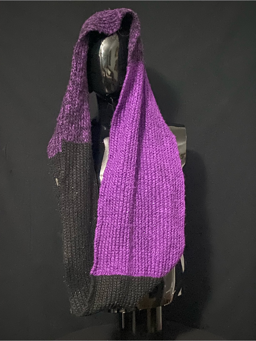 Calvin Klein Two-Tone Purple and Black Infinity Knit Scarf with hints of sparkle